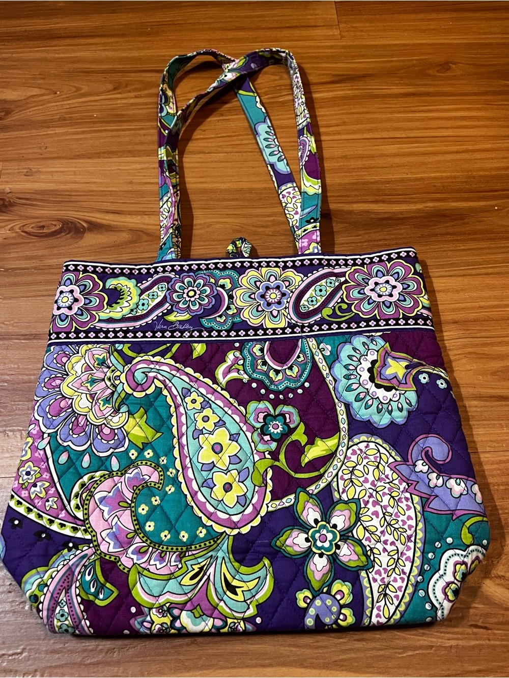 Vera Bradley Quilted Paisley Tote Bag in Purple and Teal
